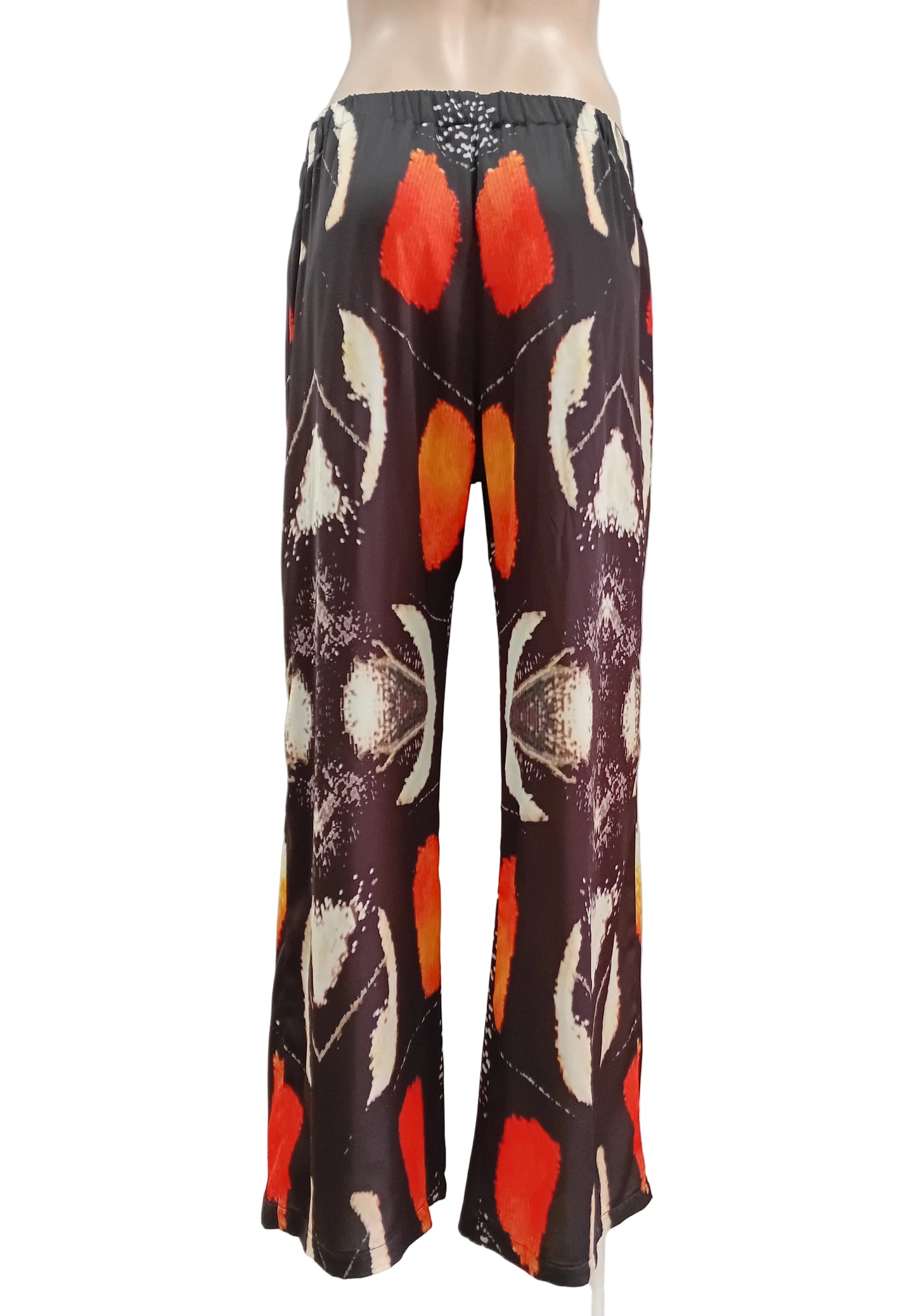 Electric Butterfly Silky Satin Straight Leg Pants