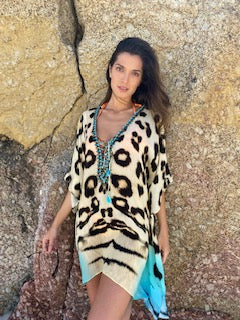 Ocelot hand beaded kaftan (short)