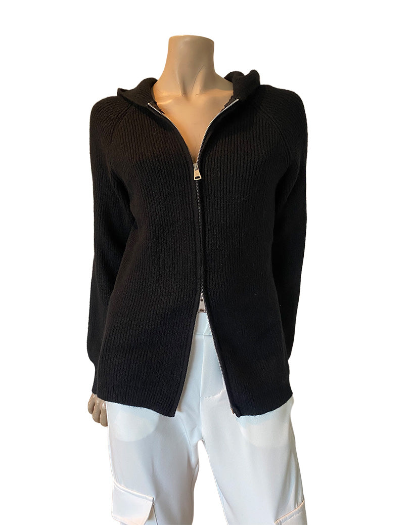 Lugo Double Zipper Rib Hoodie Black