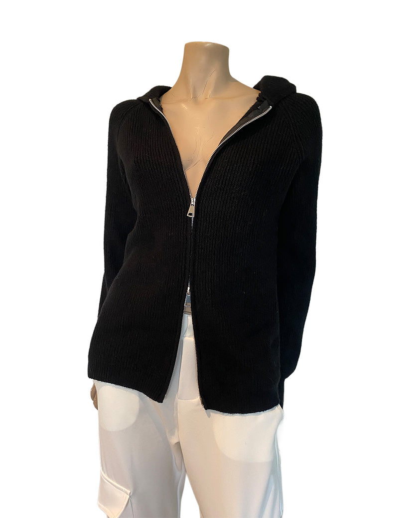 Lugo Double Zipper Rib Hoodie Black