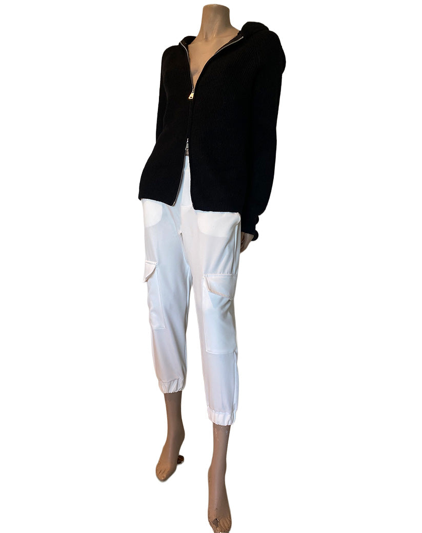 Lugo Double Zipper Rib Hoodie Black