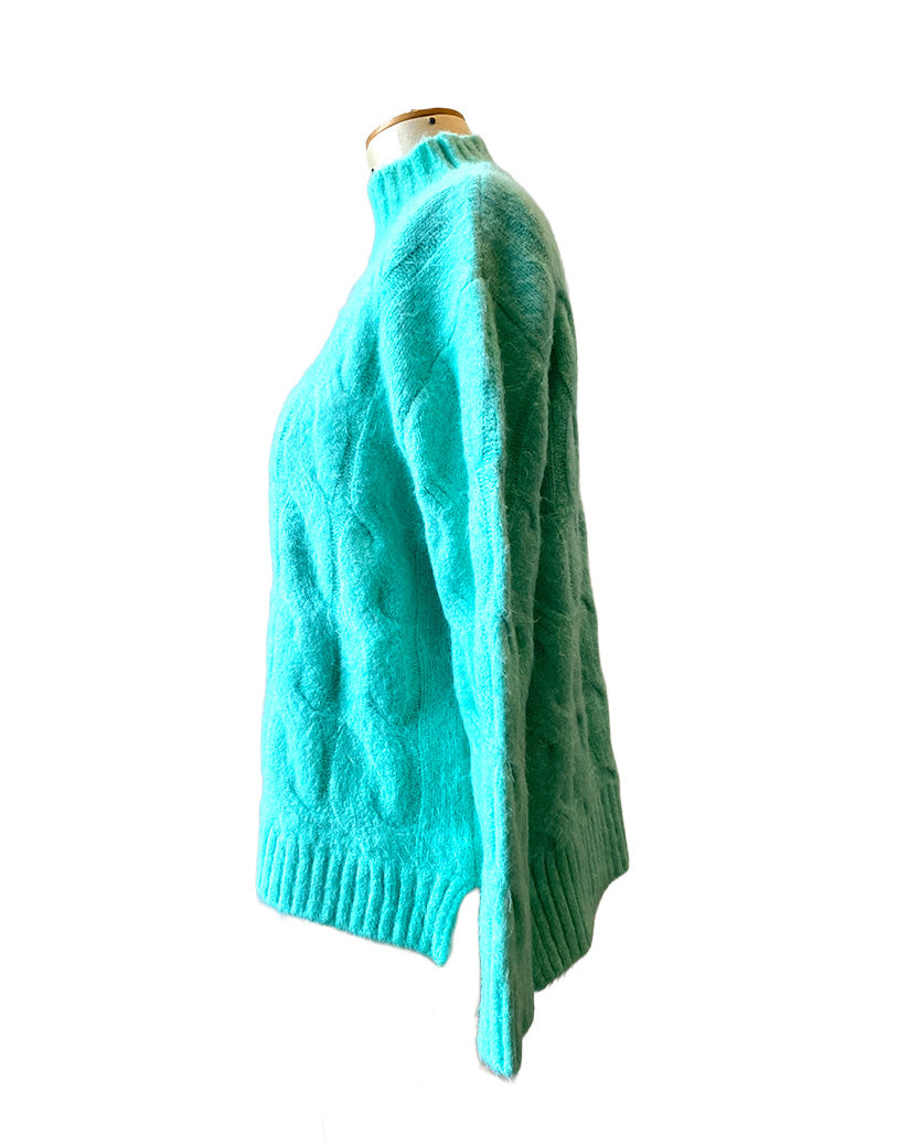 Cable Knit Poloneck Jumper Mint