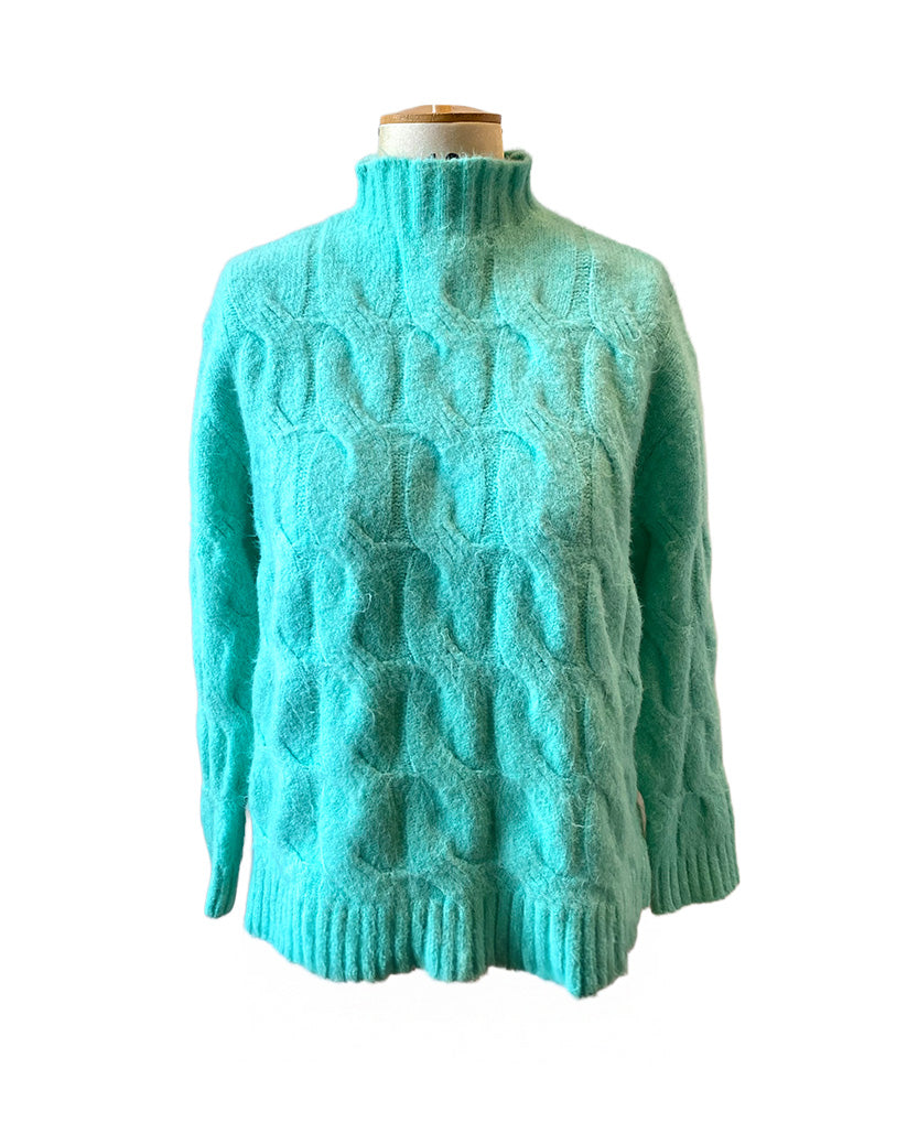 Cable Knit Poloneck Jumper Mint