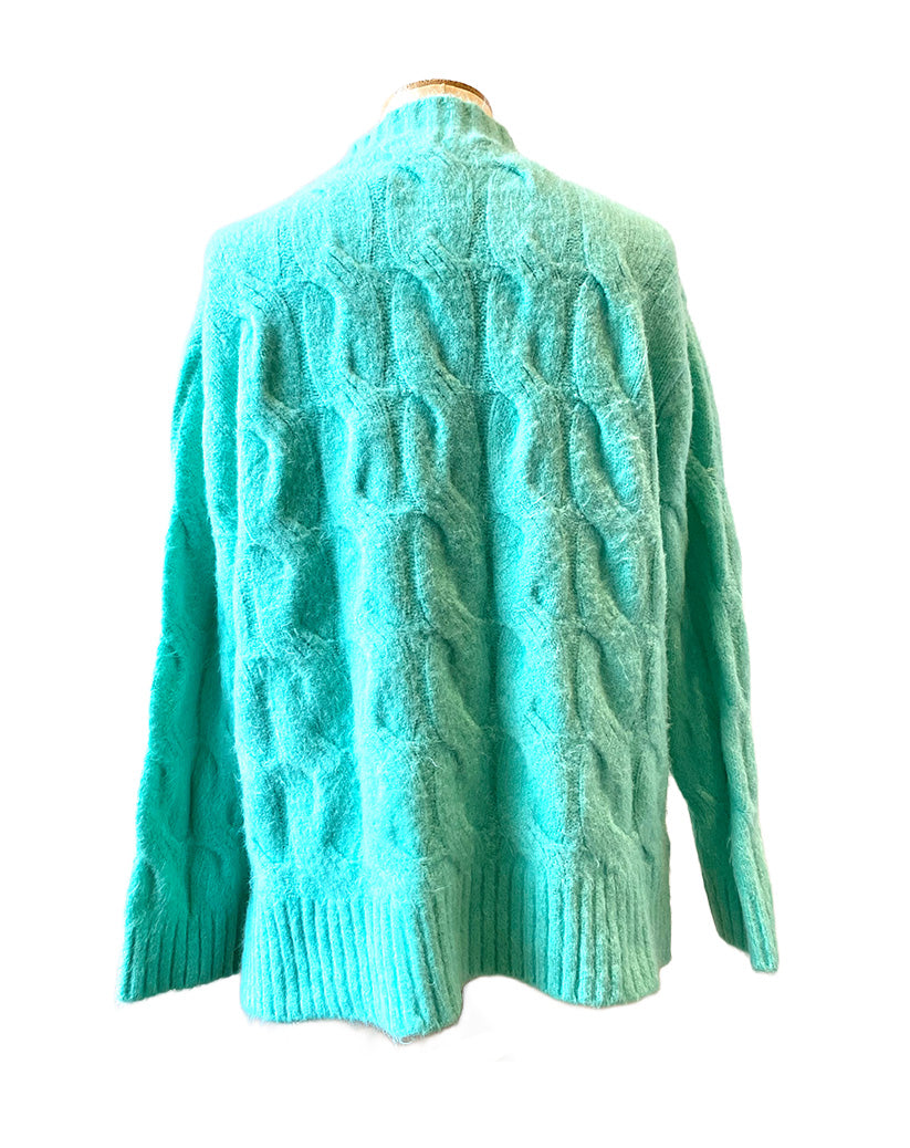 Cable Knit Poloneck Jumper Mint