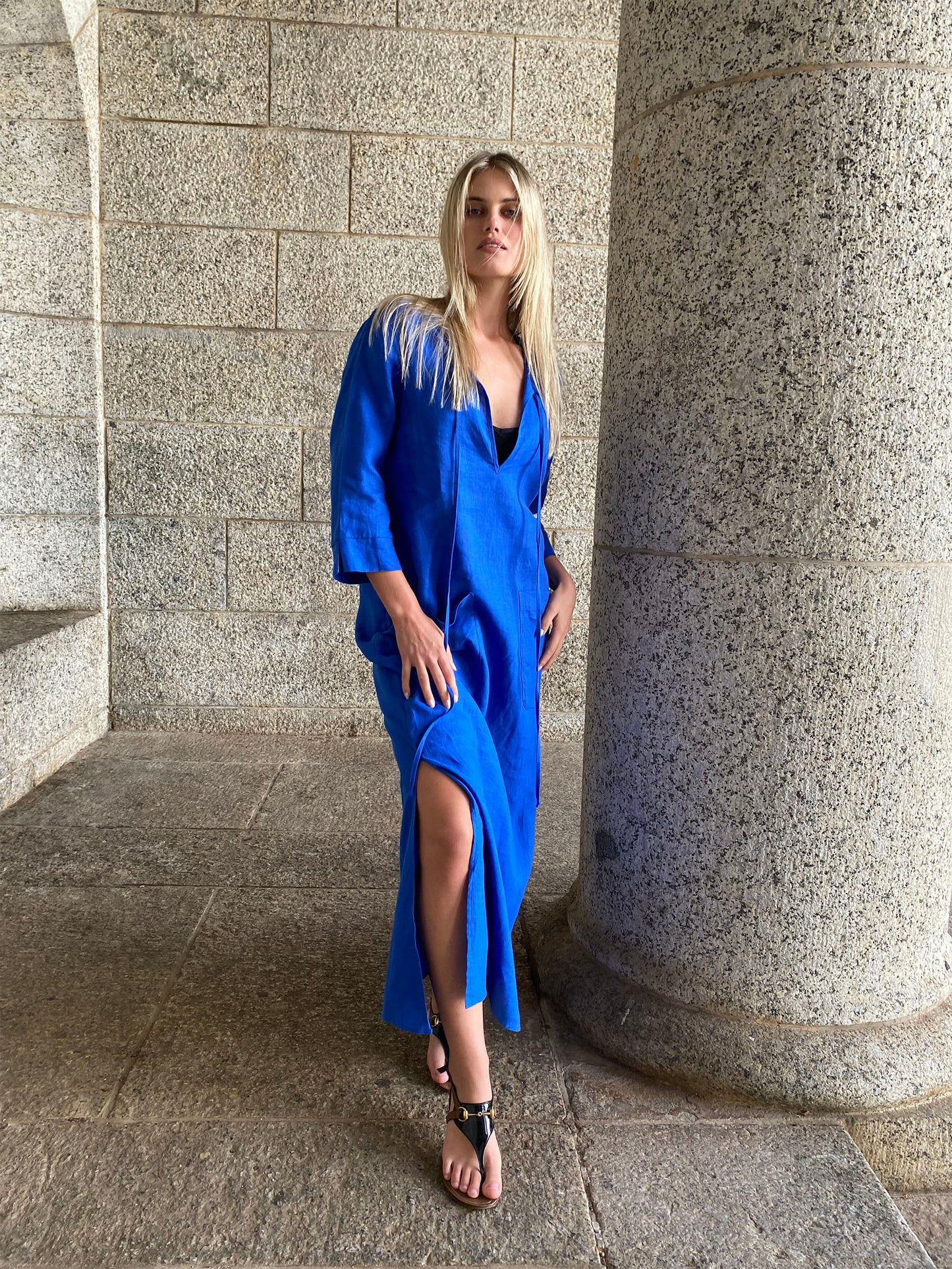 Cobalt pure linen tunic dress