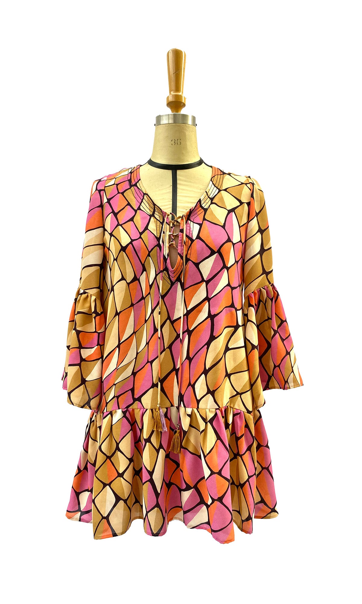 Harlequin Print Boho Dress