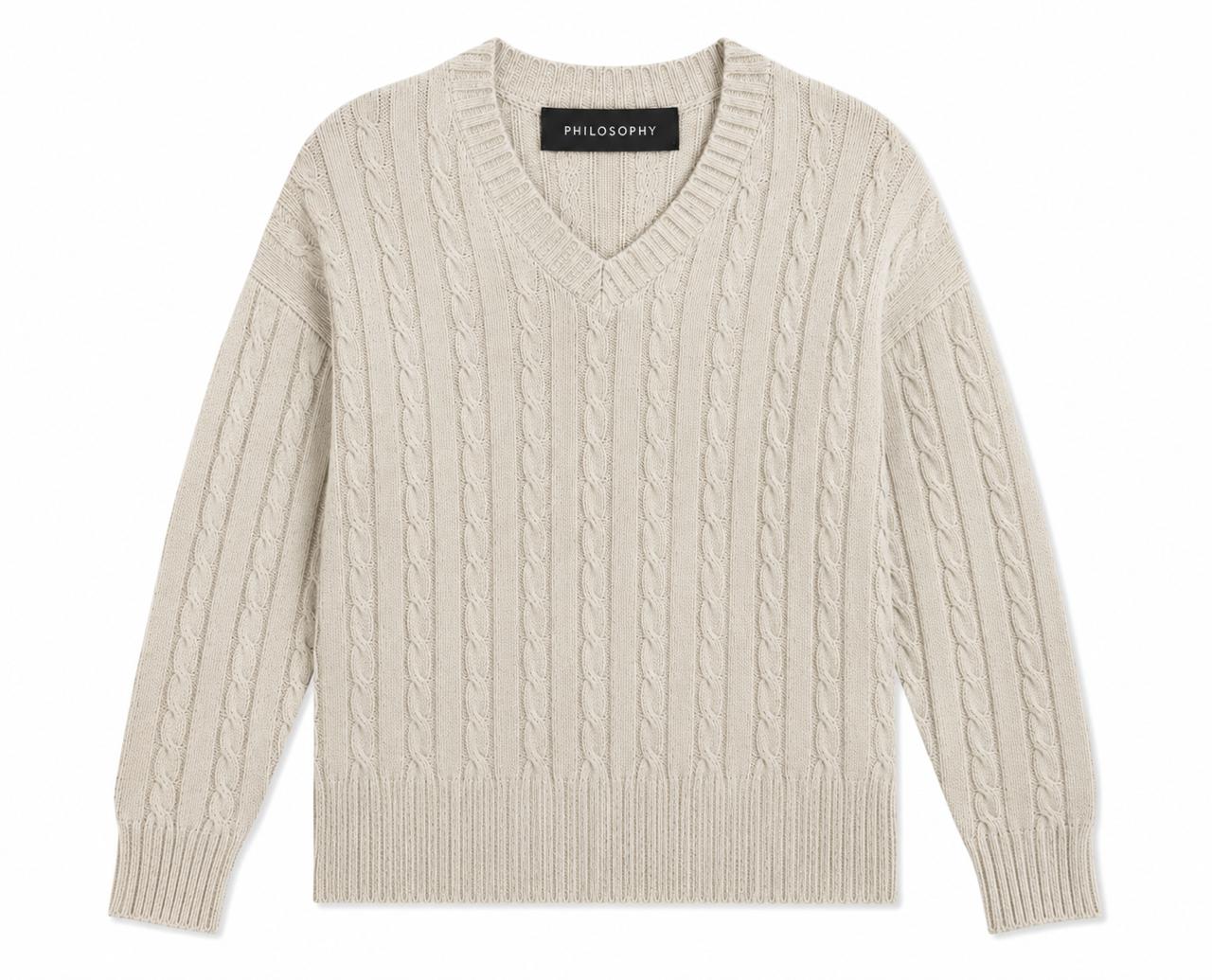 Brentwood V Neck Cable Knit Butter