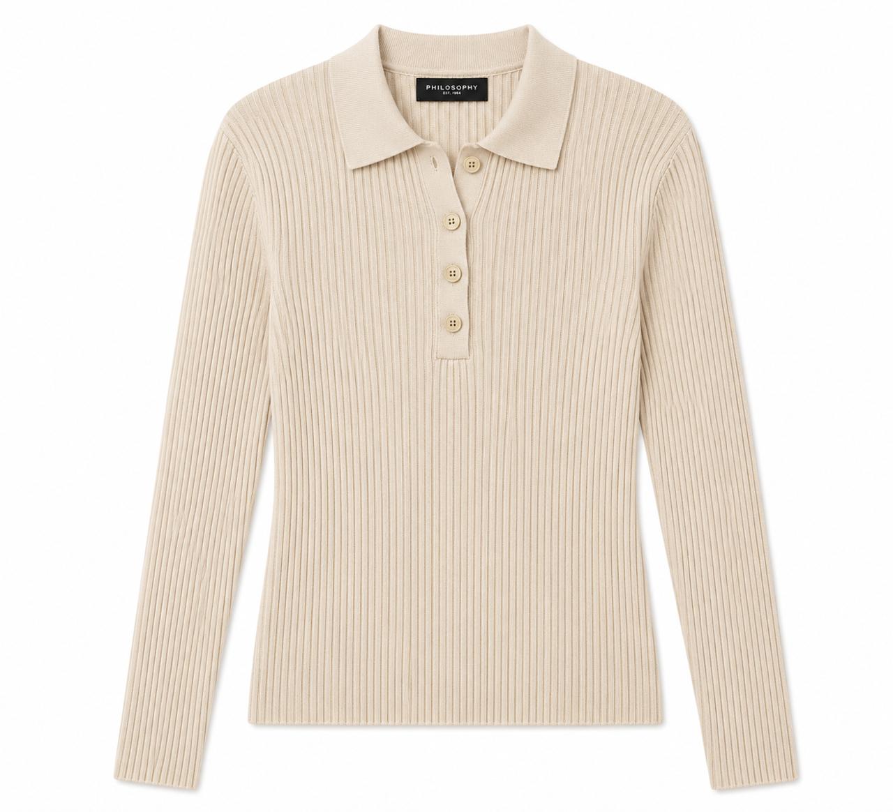 Fontana Rib Button Collar Knit Chocolate