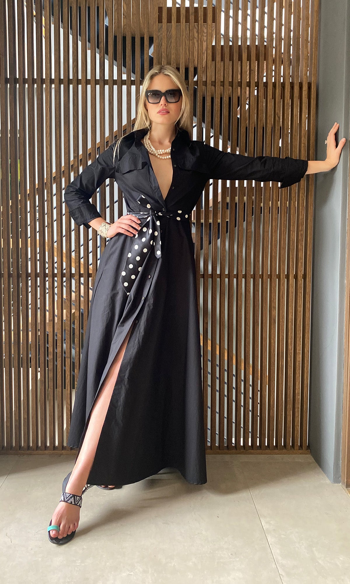 Black Cotton Shirtwaister Long