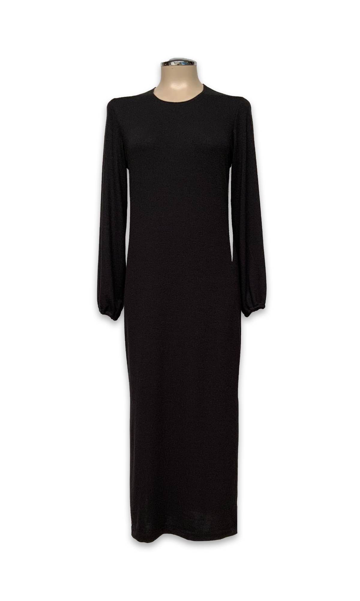 Morticia Round Neck Long Knit Dress - Black