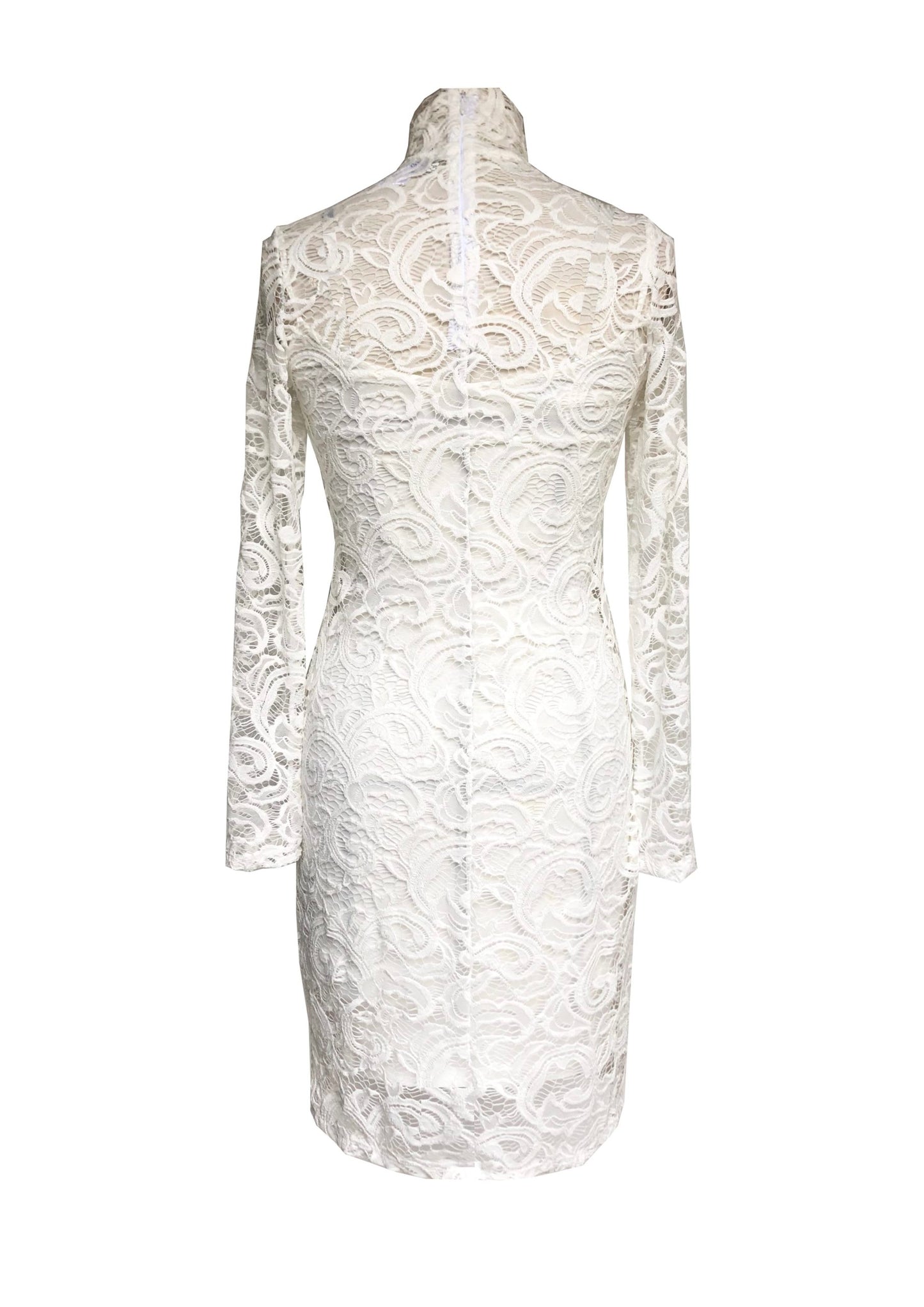 Ivory Lace Poloneck Dress Back
