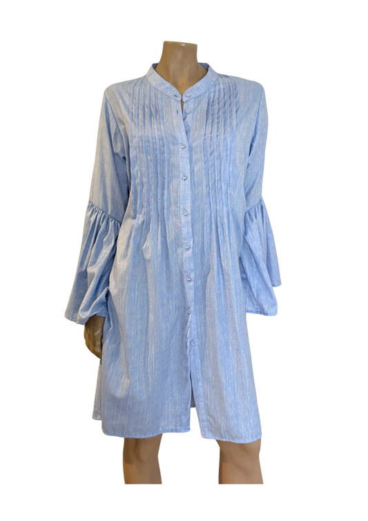 Blue Linen Pintuck Dress