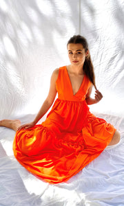 Alecia Long Tier Dress - Tangerine