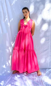 Alecia Long Tier Dress - Fuchsia Pink