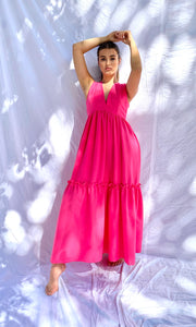 Alecia Long Tier Dress - Fuchsia Pink