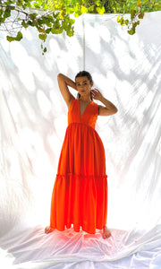 Alecia Long Tier Dress - Tangerine