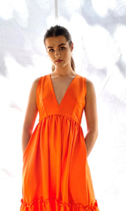 Alecia Long Tier Dress - Tangerine