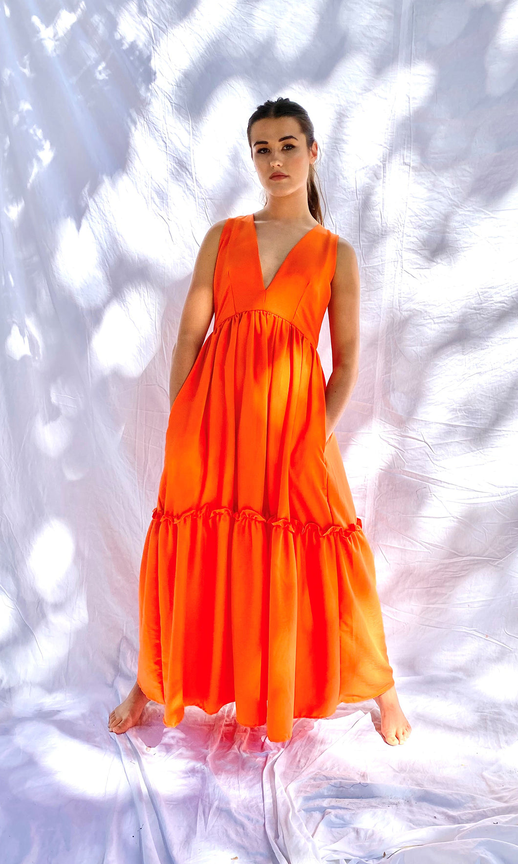 Alecia Long Tier Dress - Tangerine