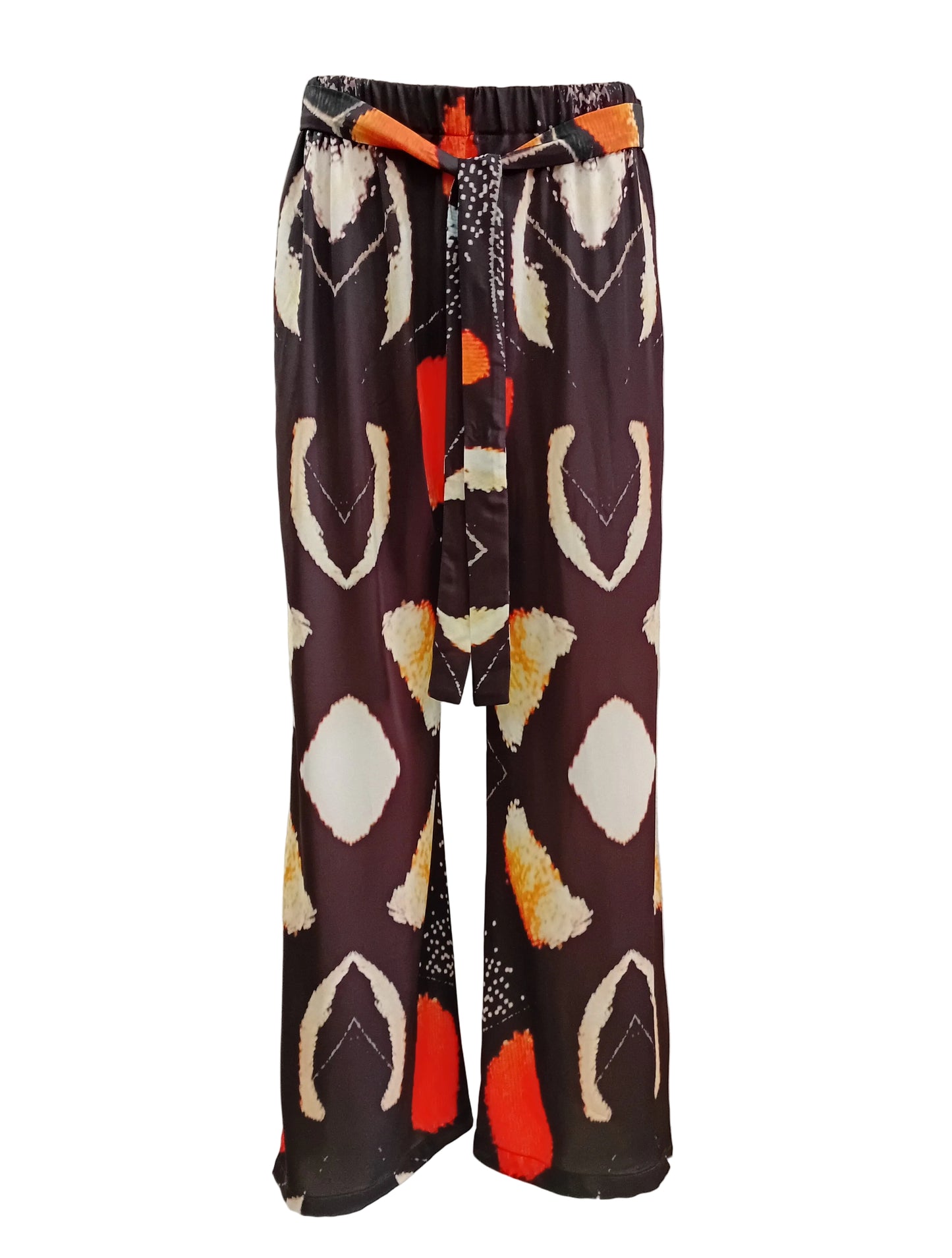 Electric Butterfly Silky Satin Straight Leg Pants