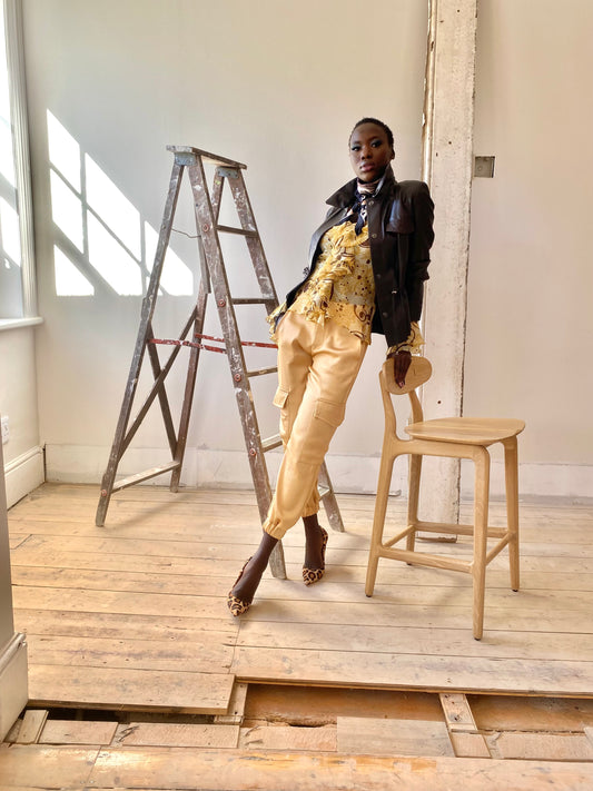 Satin Cargo Pants - Gold