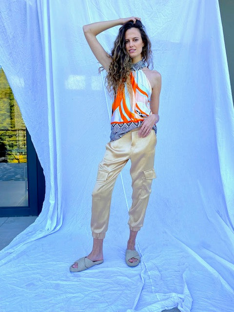Satin Cargo Pants - Gold