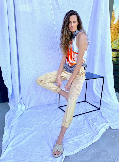 Satin Cargo Pants - Gold
