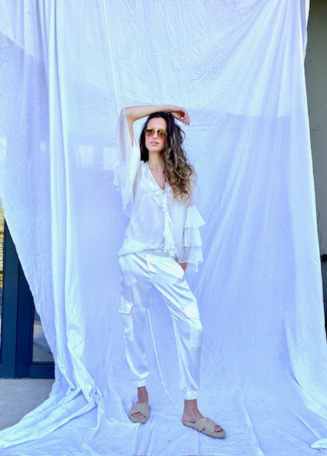 Satin Cargo Pants - Ivory