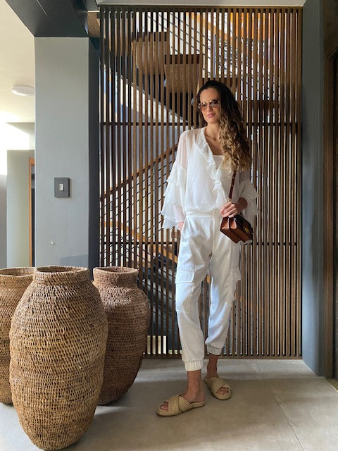 Satin Cargo Pants - Ivory