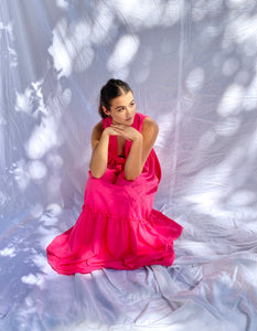 Alecia Long Tier Dress - Fuchsia Pink