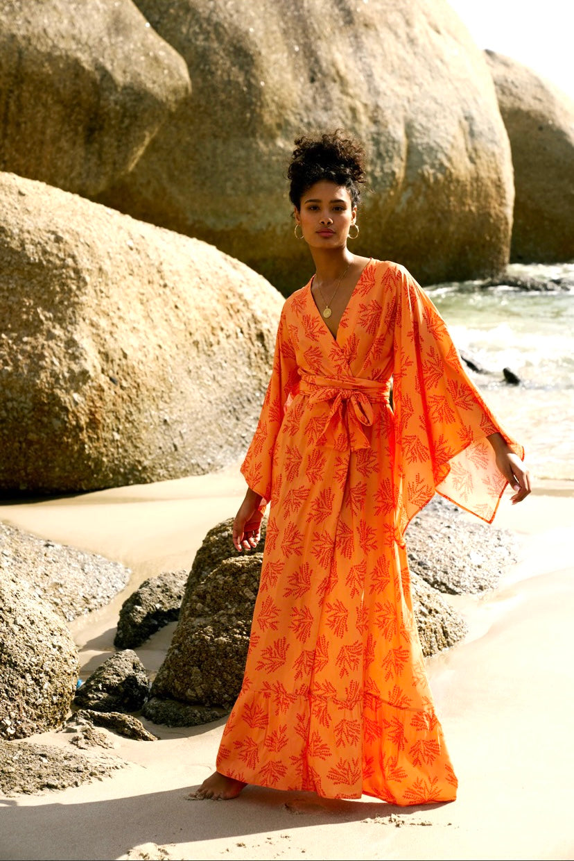BeachCult Coco Wrap Dress, Coral Fern
