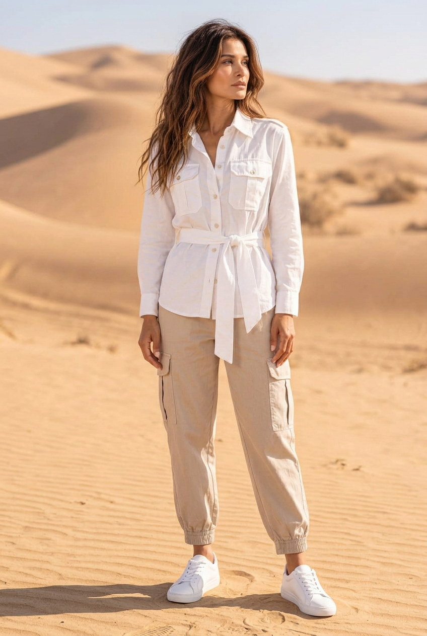Linen Cargo Pants Oatmeal