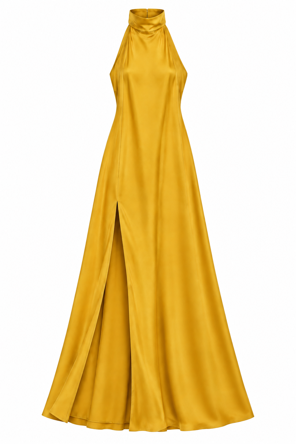 Eve Silk/Satin Funnel Neck Dress Mustard