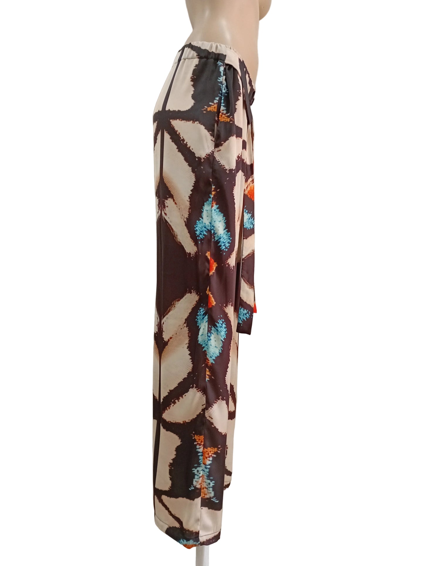 Zen Butterfly Silky Satin Straight Leg Pants