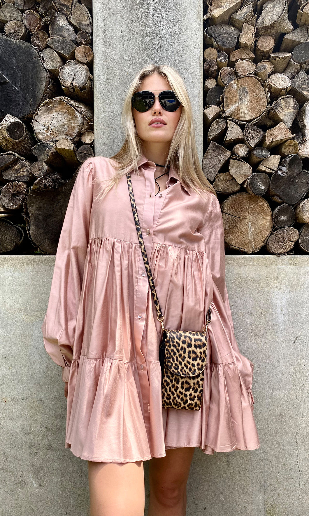 Swing tiered shirt dress - Blush