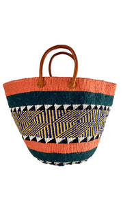 Large Woollen Handwoven Basket - Coral/Green