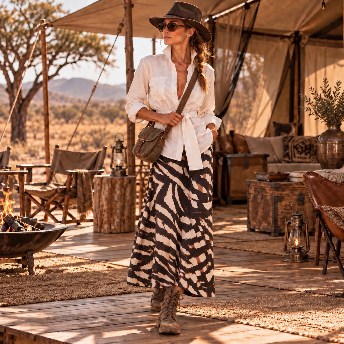 Pure Linen A-line Skirt - Serengeti