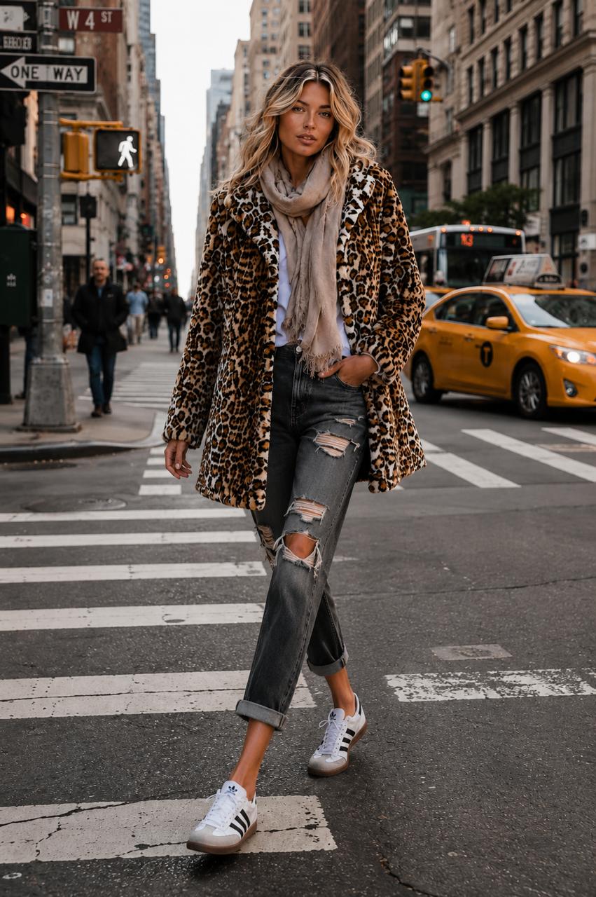 Agenda Animal Print Fur Jacket