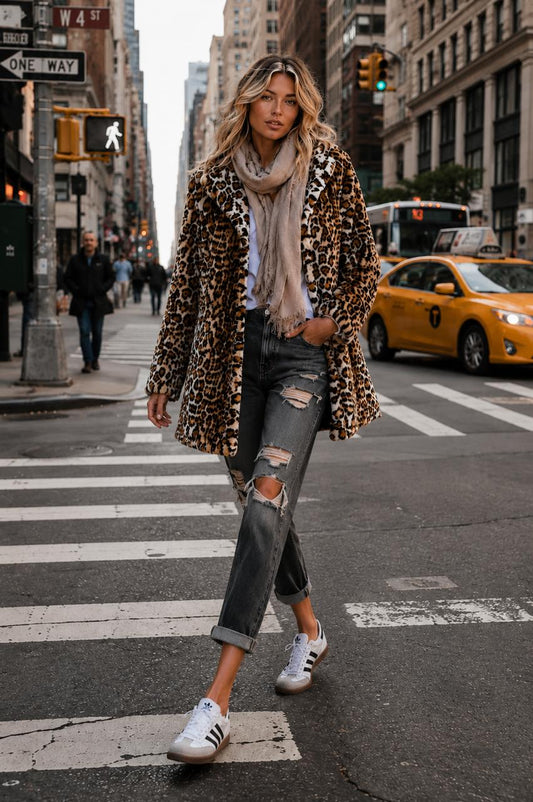 Agenda Animal Print Fur Jacket