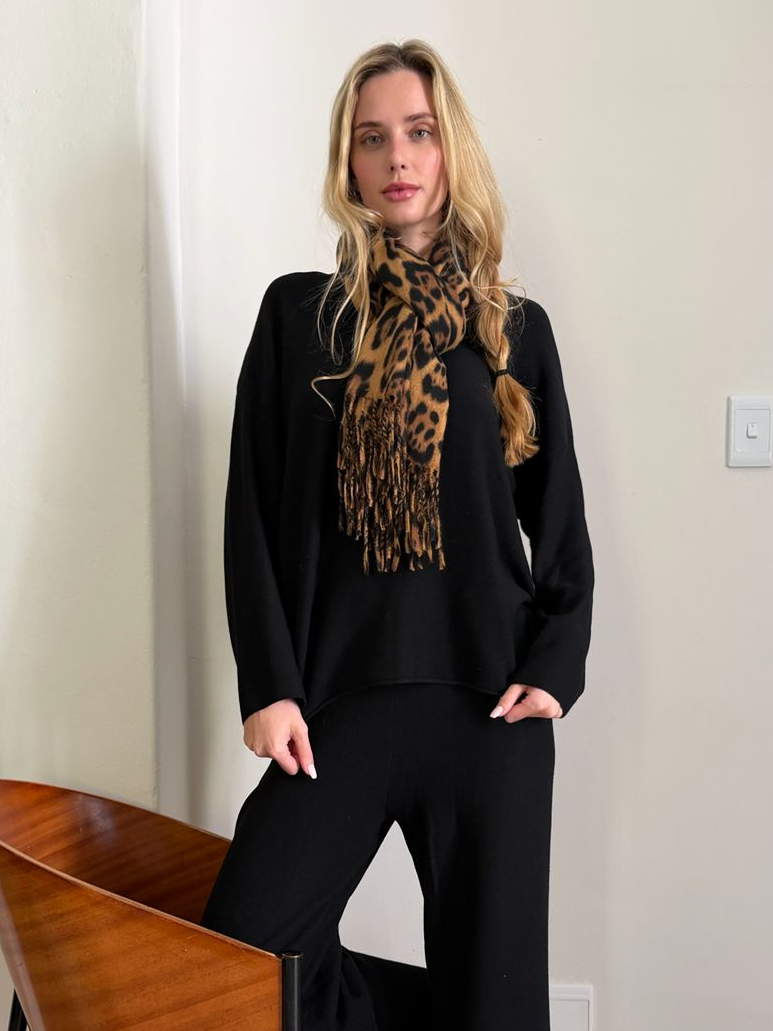 Monterey V Neck Luxe Track Top Black