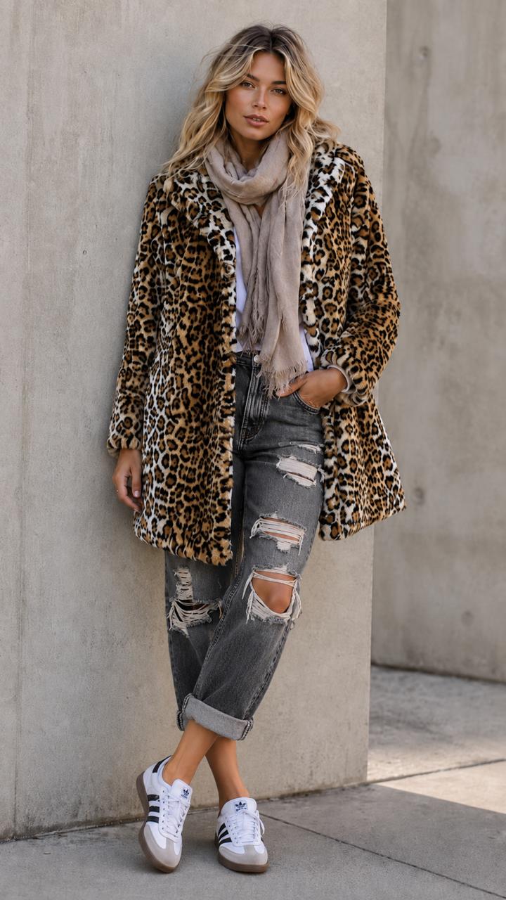 Agenda Animal Print Fur Jacket