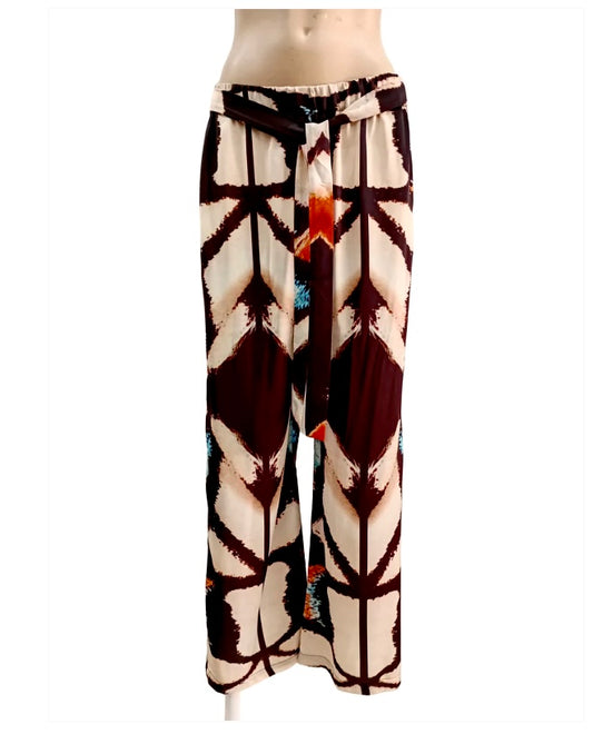 Zen Butterfly Silky Satin Straight Leg Pants