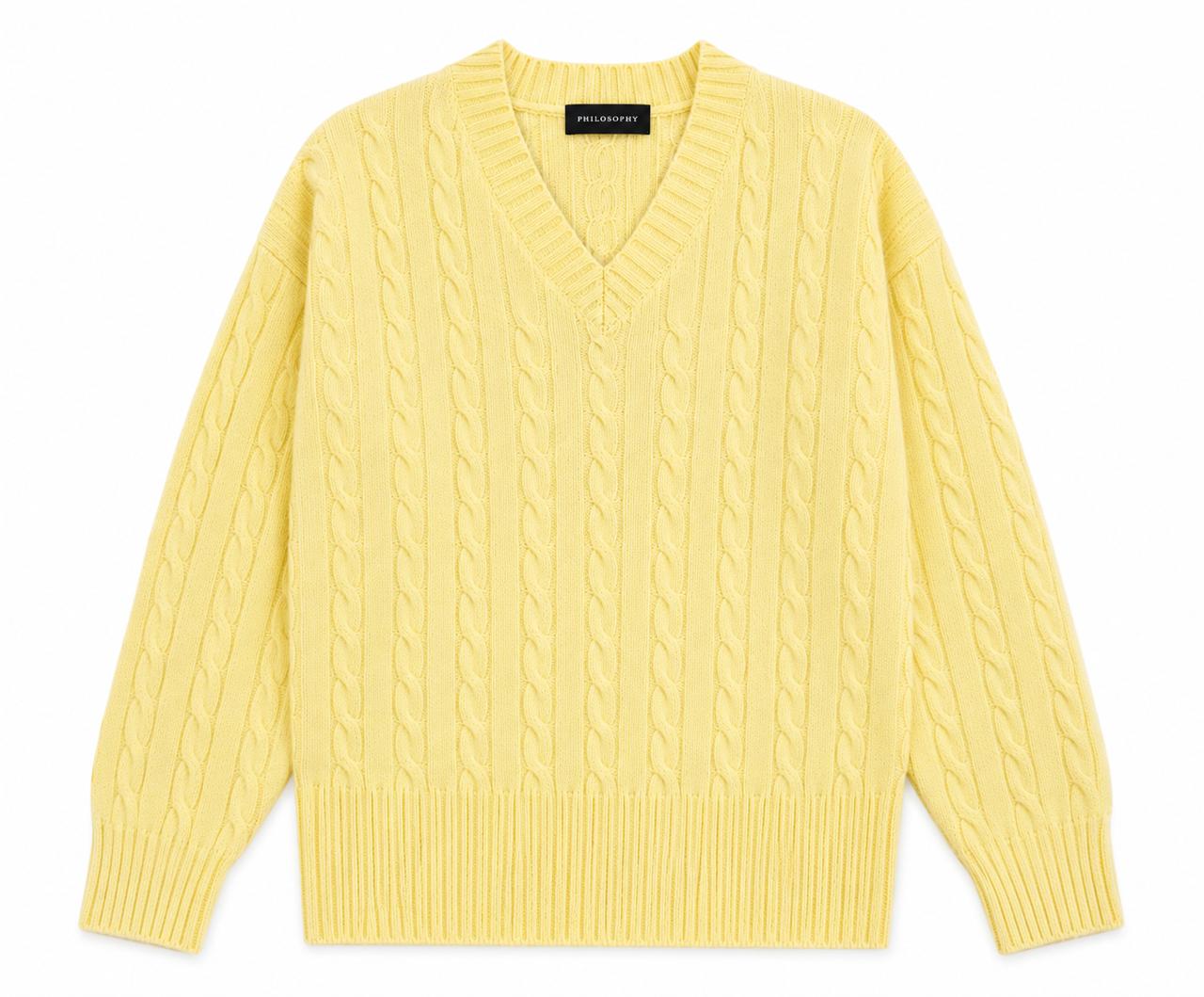 Brentwood V Neck Cable Knit Stone