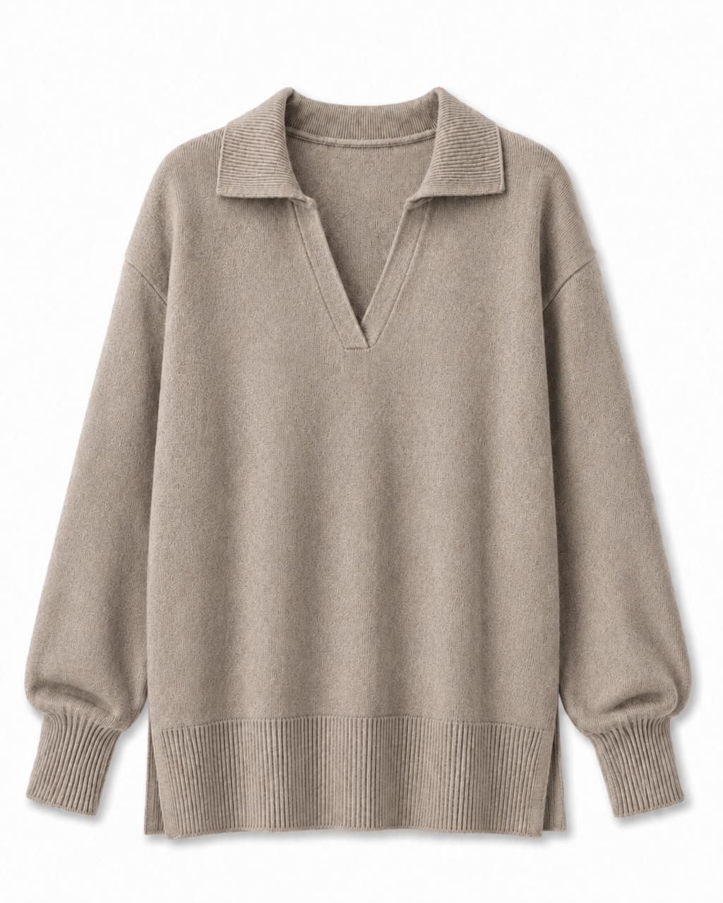 Johnny Collar Pure Cotton Top Taupe