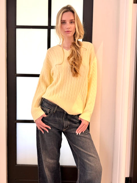 Brentwood V Neck Cable Knit Butter