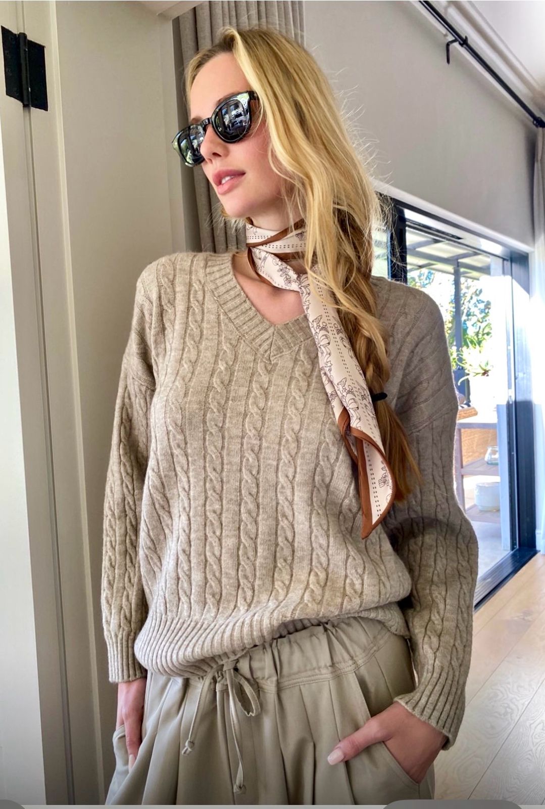 Brentwood V Neck Cable Knit Butter