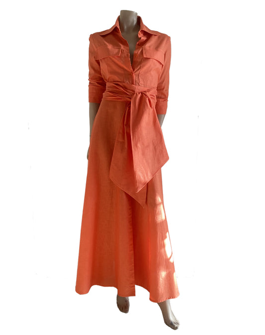 Long Linen Shirtwaister Coral