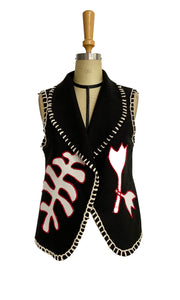 Wool Melton waistcoat with Appliqué - Red