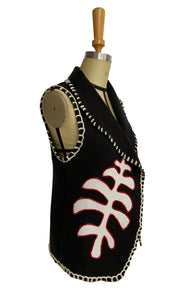 Wool Melton waistcoat with Appliqué - Red