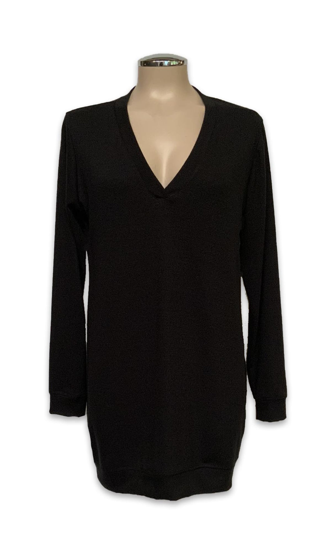 V-neck Long Knit Top / Dress - Black