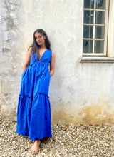 Load image into Gallery viewer, Alecia Long Tier Dress - Linen - Cobalt Crush
